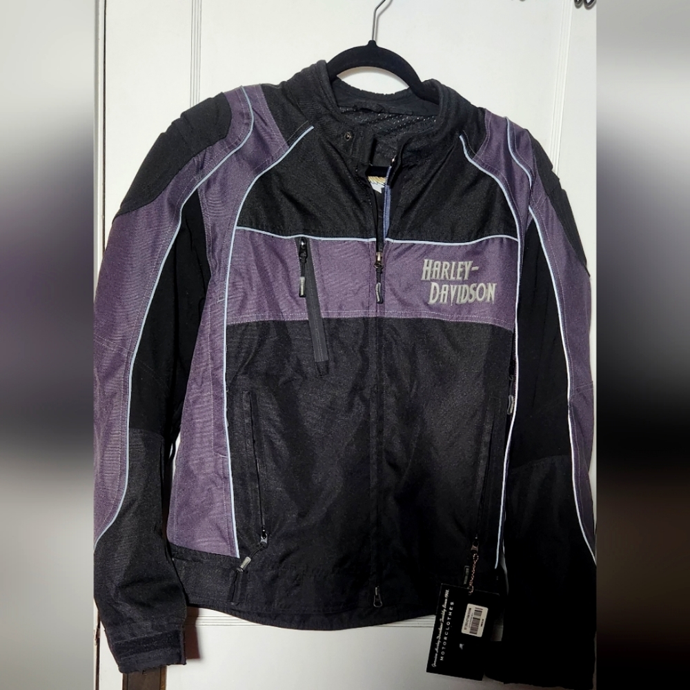 Harley Davidson Mens Medium Black Gray Motorcycle Riding Jacket w/ Pads - Picture 2 of 4